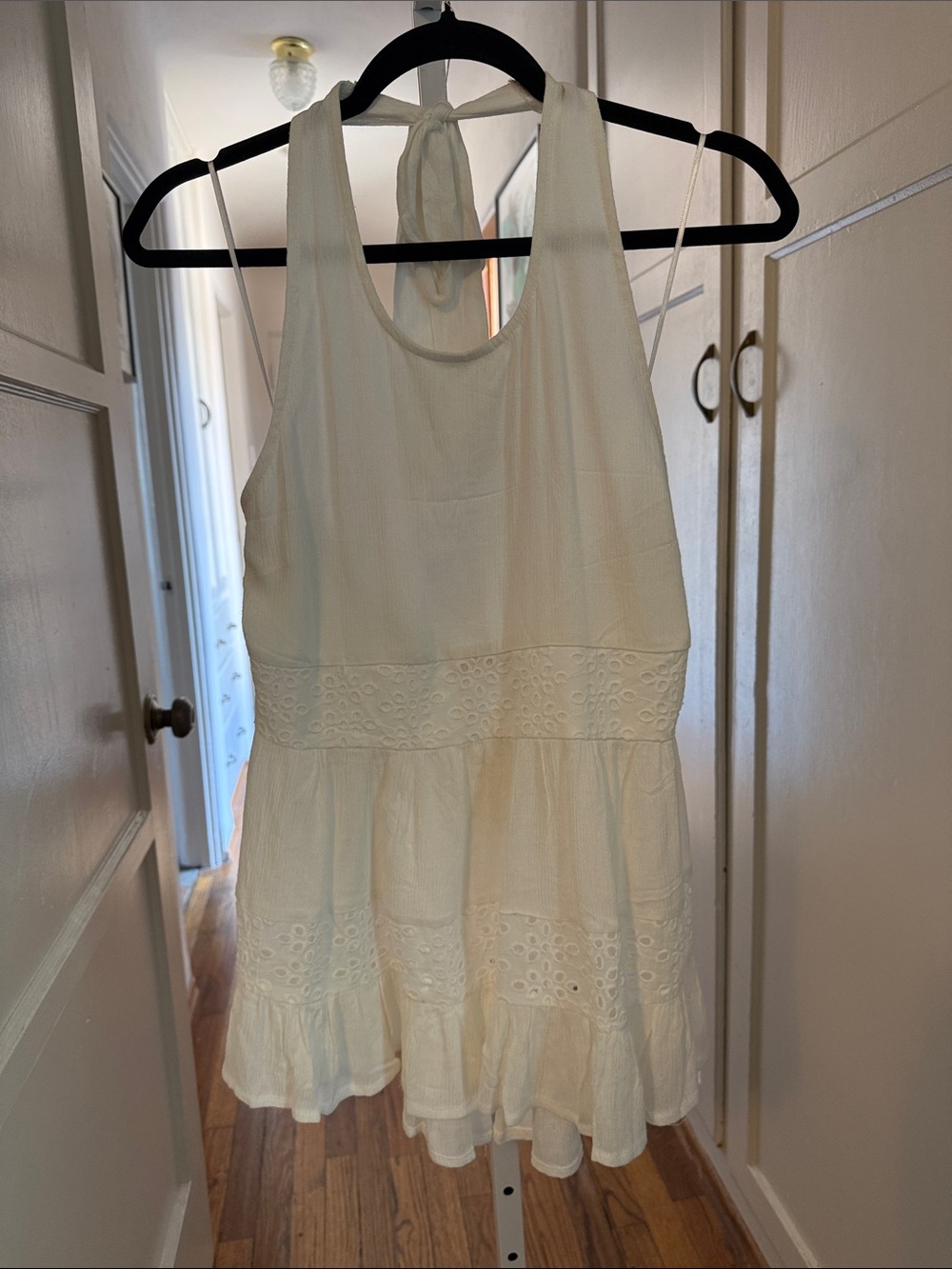 Hem & Thread Cream Halter Eyelet Top